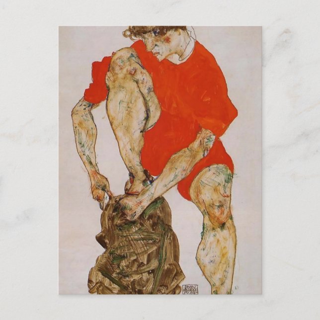 Egon Schiele-Female-modellen i Red Jacka & Byxor Vykort (Framsida)
