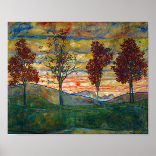 Egon Schiele Four Träd Träd naturreservat Fall Poster
