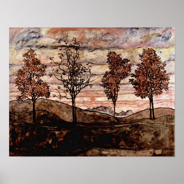 Egon Schiele - Fyra Träd Poster (Framsidan)