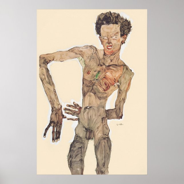 Egon Schiele 'Grimassierendes Aktselbstbildnis' Poster (Framsidan)