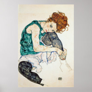 Egon Schiele har sittande kvinna med böjt knut Poster