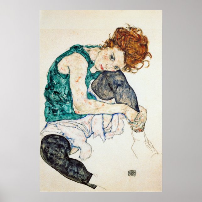 Egon Schiele har sittande kvinna med böjt knut Poster (Framsidan)