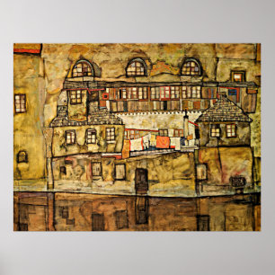 Egon Schiele - House Wall på floden Poster