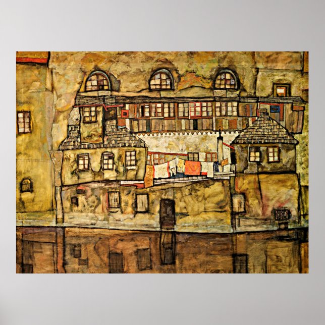 Egon Schiele - House Wall på floden Poster (Framsidan)