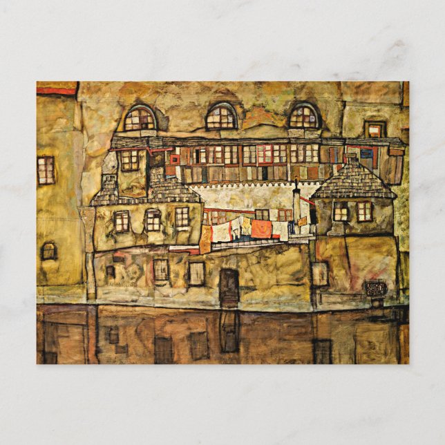 Egon Schiele - House Wall på floden Vykort (Framsida)