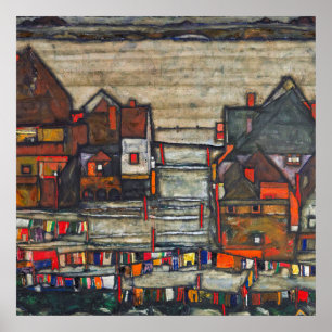 Egon Schiele - hus med Tvätt Poster