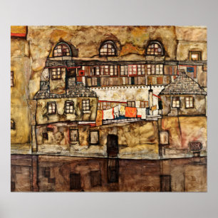 Egon Schiele - Husmuren vid floden Poster