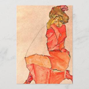 Egon Schiele - knäfalla som är kvinnligt i orange Inbjudningar