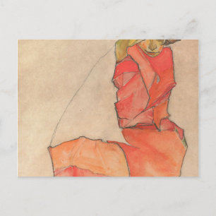 Egon Schiele - Kneeling Female in Orange Red Dress Vykort