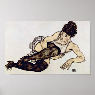 Egon Schiele - kvinna med gröna strumpor Poster