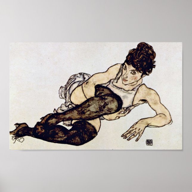 Egon Schiele - Kvinnor med Grönt Stockings Poster (Framsidan)