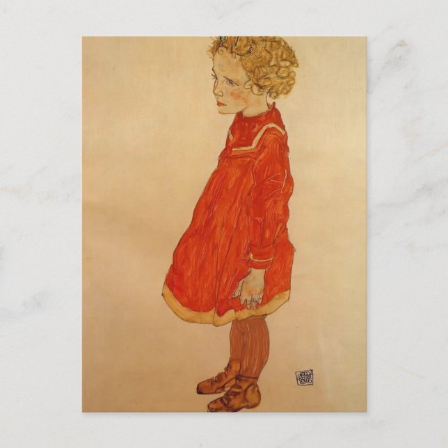 Egon Schiele- Little Girl with Blond Hair Vykort (Framsida)