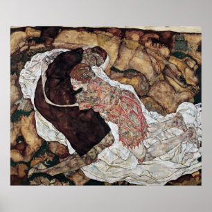 Egon Schiele målar död och flicka Poster