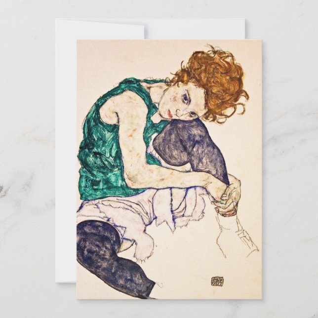 Egon Schiele - Möteskvinna med Ben upprättad Julkort (Framsida)