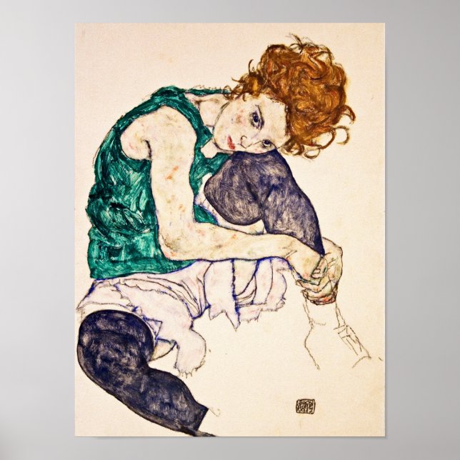 Egon Schiele - Möteskvinna med Ben upprättad Poster (Framsidan)