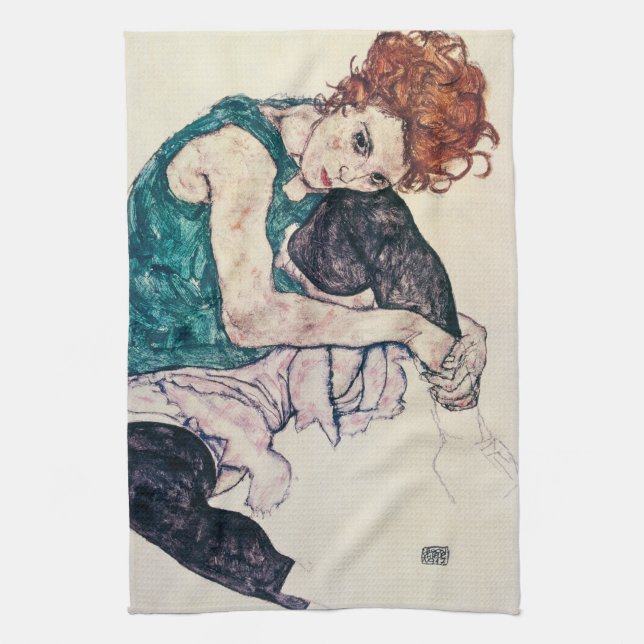 Egon Schiele placerad kvinnakökshandduk Kökshandduk (Vertikal)