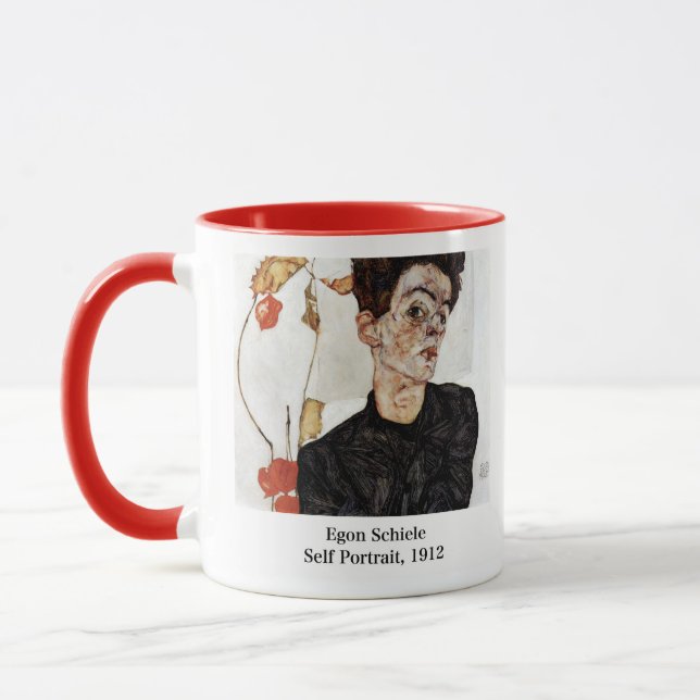 Egon Schiele , Self portrait, 1912 Mugg (Vänster)