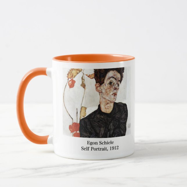 Egon Schiele , Self portrait, 1912 Mugg (Vänster)