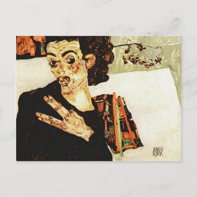 Egon Schiele-Self-Porträtt med Black Vas Vykort (Framsida)