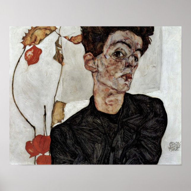 Egon Schiele - Self-porträtt med frukten Lantern Poster (Framsidan)