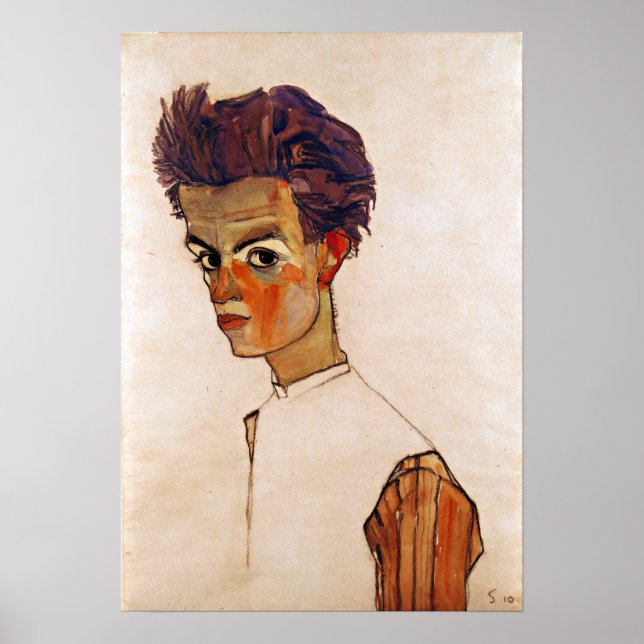 Egon Schiele Self-Porträtt med Stripe Shirt Poster (Framsidan)