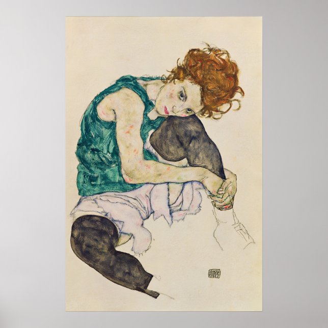 Egon Schiele 'Sittande kvinna' Expressionism Konst Poster (Framsidan)