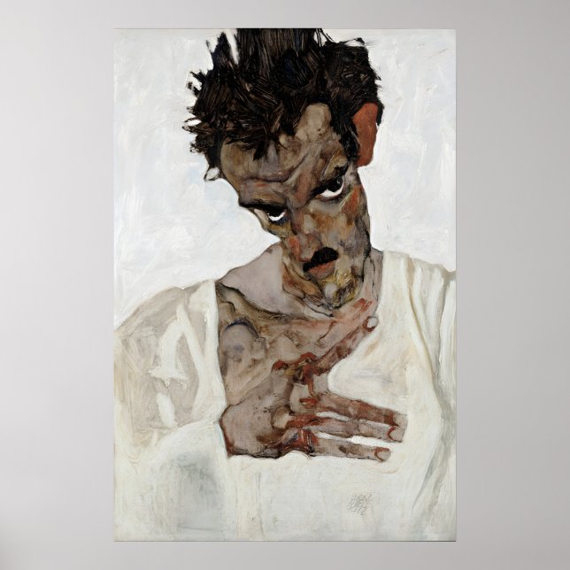 Egon Schiele Självporträtt Affisch Expressionism (Framsidan)