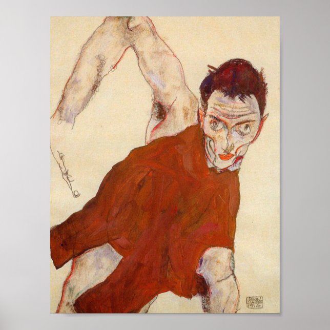 Egon Schiele - Självporträtt i en Jerkin med righ Poster (Framsidan)