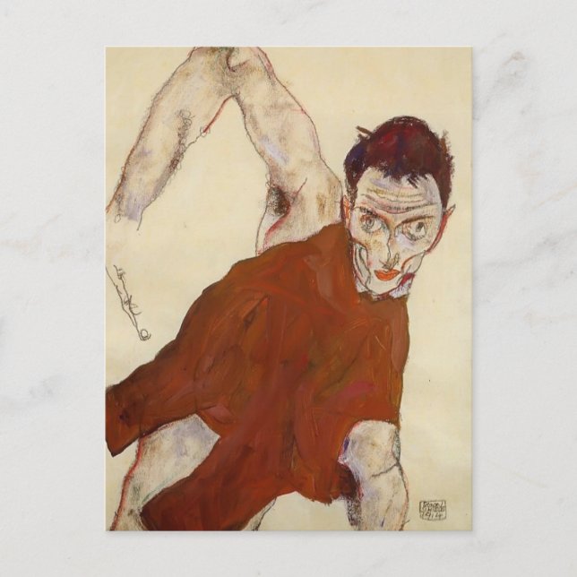 Egon Schiele-Självporträtt i en jerkin Vykort (Framsida)