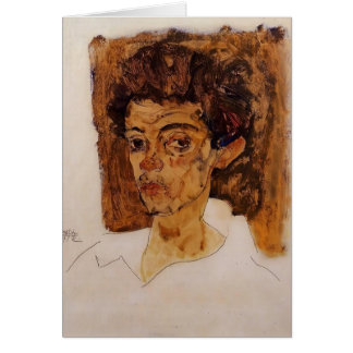 Egon Schiele- självporträtt med brun bakgrund Hälsningskort