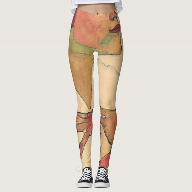 Egon Schiele Självporträtt med Händer på Chest Leggings (Framsida)
