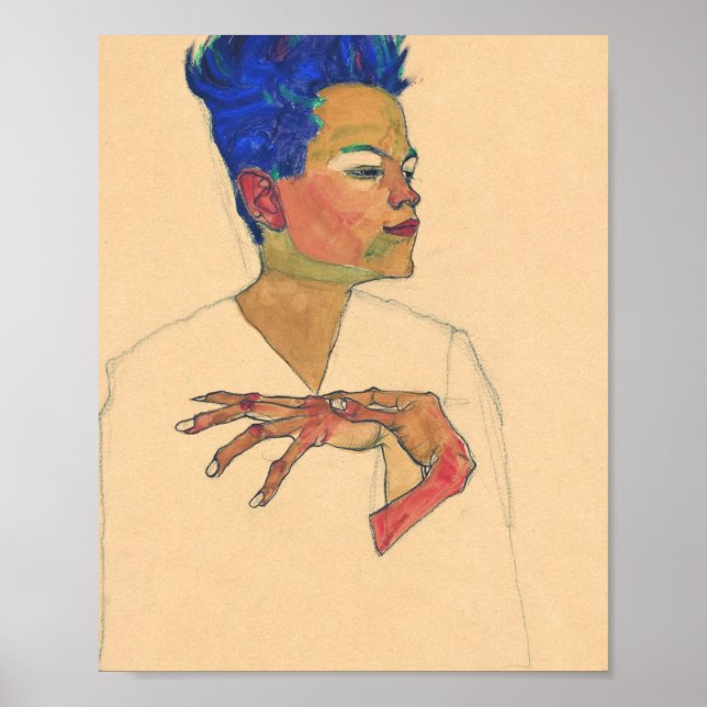 Egon Schiele Självporträtt med Händer på Chest Poster (Framsidan)