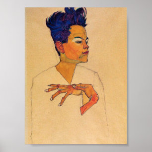 Egon Schiele - Självporträtt med Händer på kastet Poster