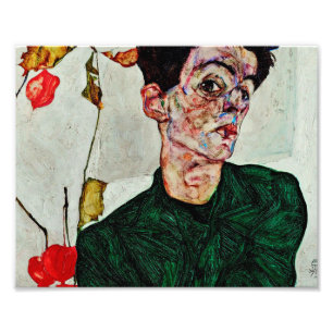 Egon Schiele - Självporträtt med kinesiskt möns Fototryck
