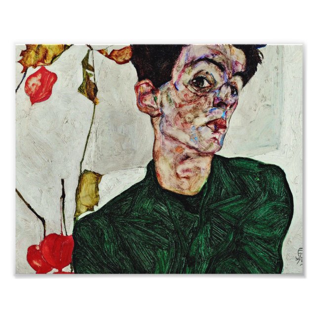 Egon Schiele - Självporträtt med kinesiskt mönster Fototryck (Framsidan)