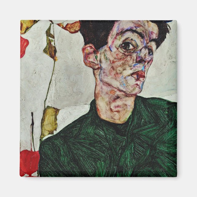 Egon Schiele - Självporträtt med kinesiskt mönster Magnet (Framsidan)