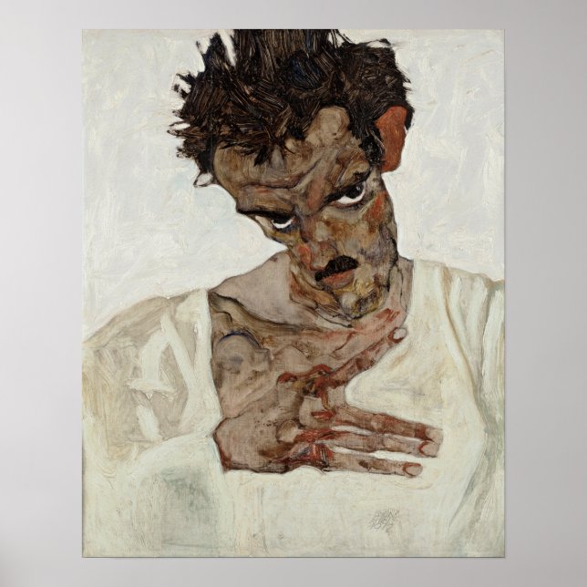 Egon Schiele Självporträtt med lägre huvud Poster (Framsidan)