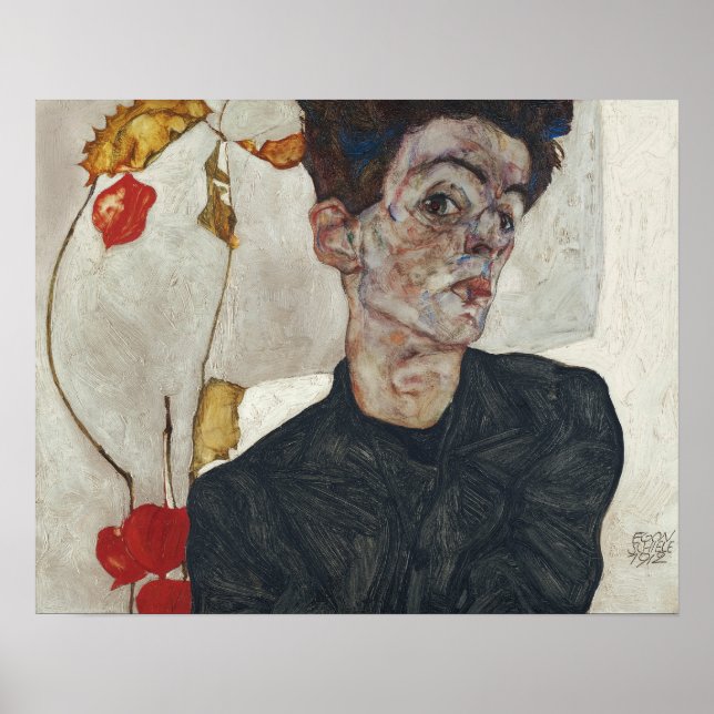 Egon Schiele Självporträtt med Physalis Poster (Framsidan)