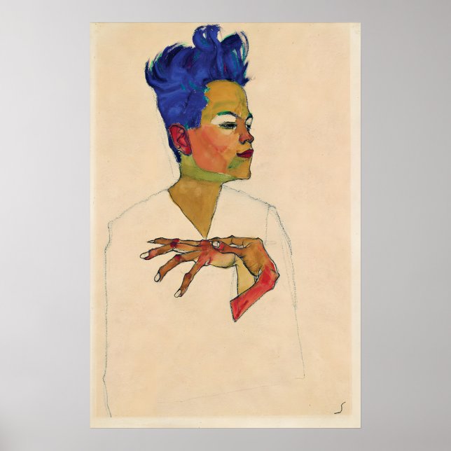 Egon Schiele Självporträtt Tryck Expressionism (Framsidan)