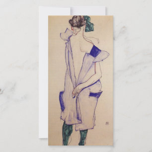 Egon Schiele - Stående flicka i en blå klänning Julkort