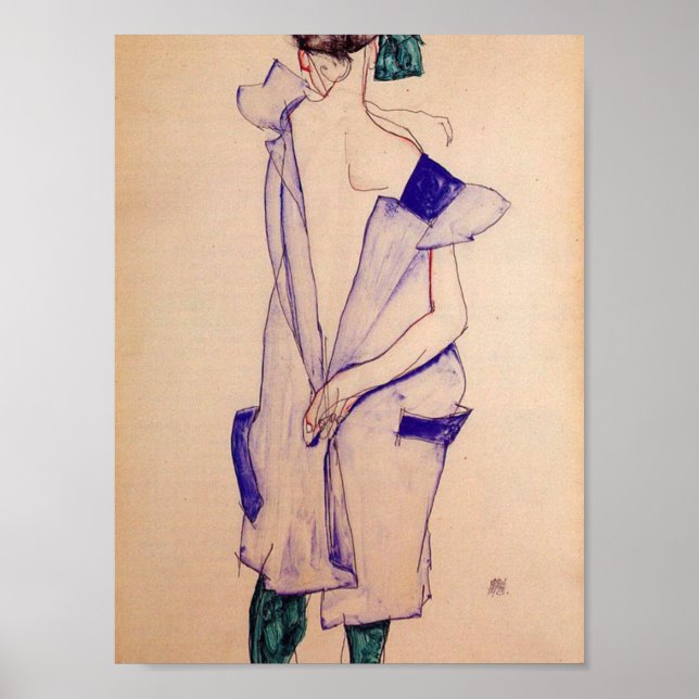 Egon Schiele - Stående flicka i en blå klänning Poster (Framsidan)