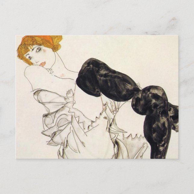 Egon Schiele- Woman in Black Stockings Vykort (Framsida)