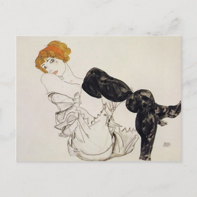 Egon Schiele- Woman in Black Stockings Vykort (Framsida)