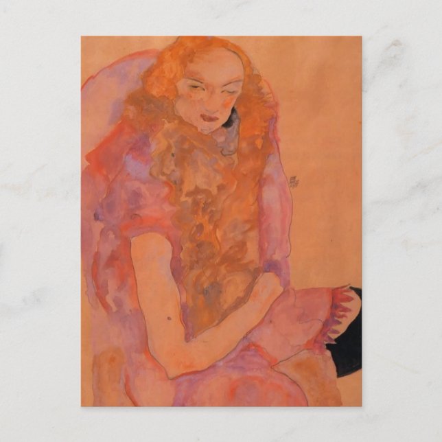 Egon Schiele- Woman med Long Hair Vykort (Framsida)
