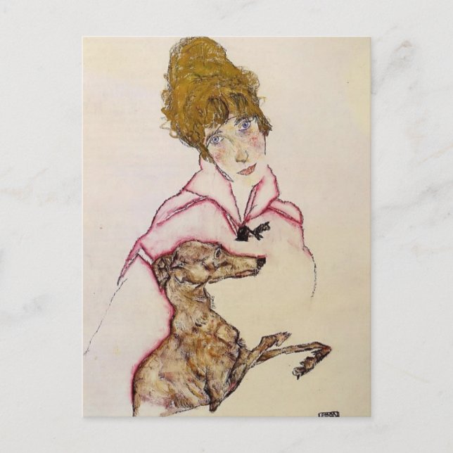 Egon Schiele- Woman with Greyhound (Edith Schiele) Vykort (Framsida)
