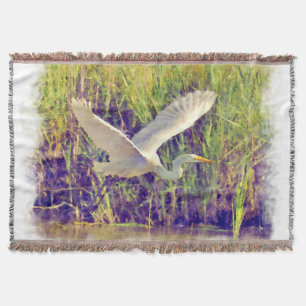 Egret 5 Watercolor Throw Blanket Mysfilt
