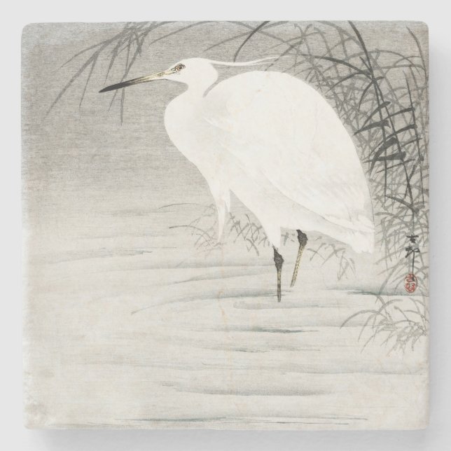 Egret Asian Art Coastal Bird Stenunderlägg (Framsidan)