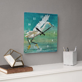 Egret Beach House Art Fyrkantig Klocka