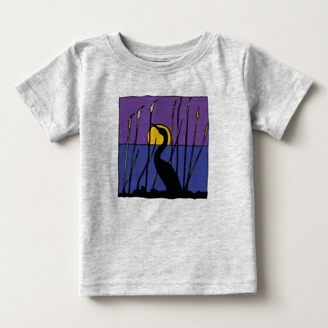 Egret between Reeds Baby Tee Shirt (Framsida)