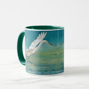 Egret Bird Ocean Teal Art Mugg